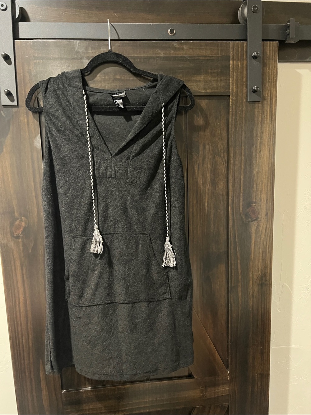 Sleeveless Hooded Swim Coverup with Tassel Drawstrings
